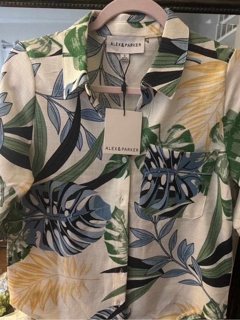 Alex & Parker Women's Tropical Print Button-Down Shirt - White/Blue/Green